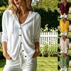 2026 novo estilo outono inverno moda senhoras topo cor sólida manga longa solta torção com capuz Cardigan roupas