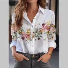 2026 Camisa cardigã feminina com estampa de flores 3D camisa de manga comprida feminina Top combinado