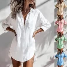2026 novo estilo Casual senhoras camisa exterior Cardigan comprimento médio lapela solta cor sólida camisa feminina