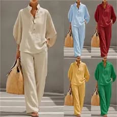 Primavera outono novo estilo senhoras camisa superior e calças retas Casual terno de 2 peças