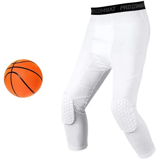 Calça de compressão com joelheiras de basquete anti-colisão acolchoada