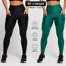 Kit 2 Calças Penelope Legging Com Bolsos Feminina Adulto Laterais E Cintura Alta Moda Fitness