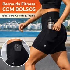 Short Legging Bermuda Feminina Fitness com Bolso Compressão Academia Corrida UV50+ Secagem Rápida