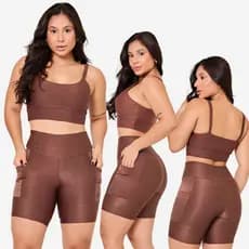 Conjunto Fitness Corrida Top e Bermuda Canelado Academia Feminino Adulto Kit Top e Bermuda