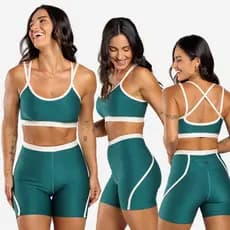 Conjunto Top E Short Sophia Bicolor Cintura Alta Feminino Adulto Fitness Academia