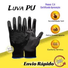 Luva Multitato Preta Malha Palma Emborrachada Antiderrapante P M G XG Borracha Alta Qualidade