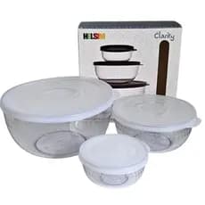 Kit 3 Tigelas Clarity com Tampa Vedante - Policarbonato Transparente, Resistente e Livre de BPA