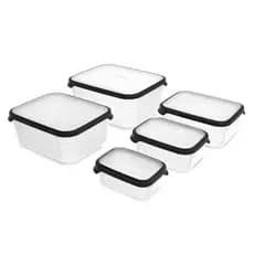 Kit 5 Potes Retangulares Resistente a Impactos Org de Alimentos Plástico Atóxico