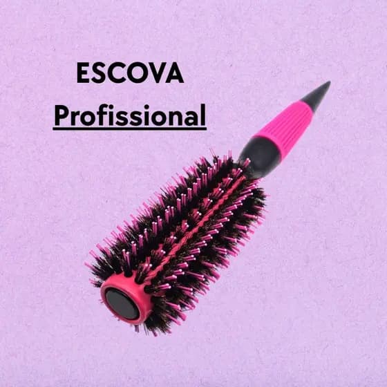 Escova De Cabelo Térmica Profissional Cerdas de Javali e Nylon Rosa - 016