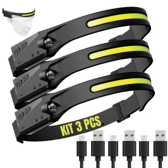 Kit 3 Lanterna De Cabeça Led Super Forte Ditap Mix Resistente Água USB Bike Pesca Camping Farol