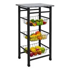 Fruteira Chão Cozinha Multiuso  Preta Tampo Granito