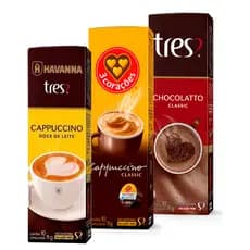 3 Caixas Cápsulas Três Corações Cappuccino Havanna Doce de Leite, Cappuccino Classic e Chocolatto
