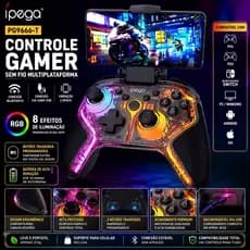Controle Ipega PG-9666T RGB Bluetooth Wireless 4 em 1 Compatível PC Celular Android iOS Nintendo Switch