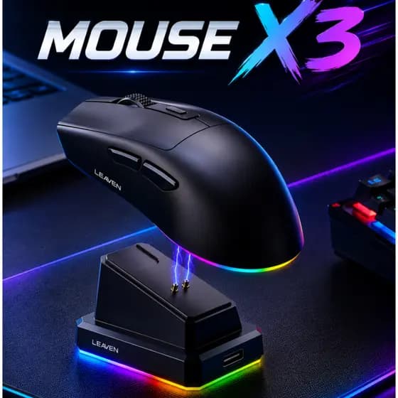 Mouse Gamer Leaven X3 Sem Fio Bluetooth + 2.4G Silencioso 1600DPI Compatível MacBook PC