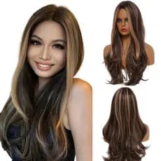 Peruca Orgânica Natural Ondulada Sem Franja 70cm + Wig Cap