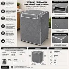 Capa Protecao Maquina Lavar Tamanho Medio Ziper Superior Tecido Reforcado Cinza