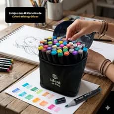 Estojo Com 48 Canetas de Colorir Hidrográficas Cozinha Organizador Casa Praticidade Organização Durável Doméstico