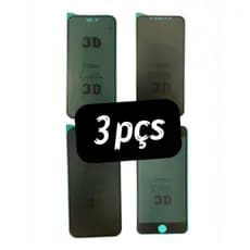 Kit 3 Películas Cerâmica Fosca Privacidade 3D 9D Samsung A05/A10s/A12/A13/A22/A14/A54/A04/A24/A25/A35/A26/S23 Fe/S25 Fe