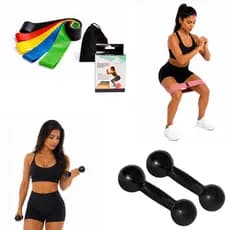 Kit 5 Faixa Elastica Mini Band + Par Halter Bola 1kg Emborrachado