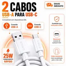 KIT 2 Cabos USB-C Tipo C Carregamento Rápido Turbo Android Smartphones Tablets 1m AGOLD TURBO 25W