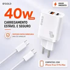 Cabo Carregador Rápido Carregador turbo 40w USB-C original Tipo C