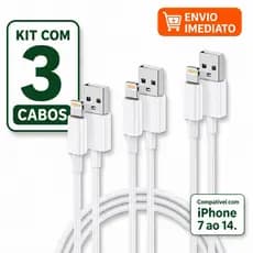 CABO DE IPHONE IOS USB LIGHTNING TURBO 1M KIT 3 CABOS CARREGAMENTO RÁPIDO ESTÁVEL E SEGURO