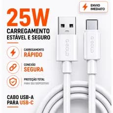 CABO USB-C CARREGADOR TIPO C RÁPIDO 1M REFORÇADO COMPATÍVEL COM ANDROID AGOLD COMPATÍVEL COM CARREGADOR TURBO 25W