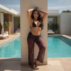 Saida de praia cal莽a pantalona de tule