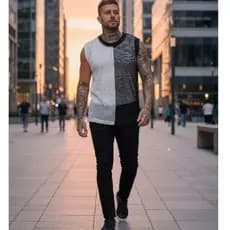 Regata masculina tela arrastao bicolor streetwear respiravel academia fitness verao com ribana