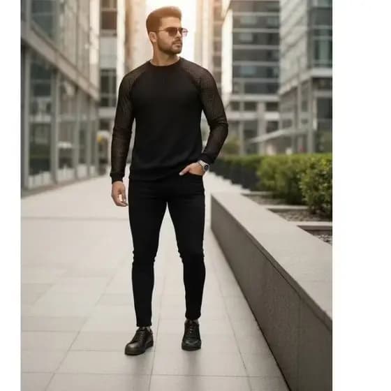 Blusa Masculina Sport Summer - Malha Canelada e Tela Arrastão