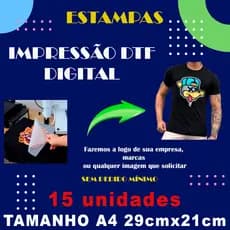 Kit 10 estampas DTF digital tamanho A4 29cmx21cm ou 25x25cm quadrada facil aplicaçãocom ferro de passar