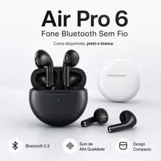 Air Pro 6 Fone De Ouvido Bluetooth Sem Fio TWS Esportivo Com Som HiFi e Microfone
