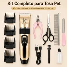 Máquina de Tosa para Pets Sem Fio Kit 11 Completo Aparador de Pelos Cães e Gatos Recarregável USB Silenciosa