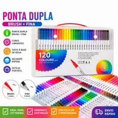 Kit Caneta Brush Pen Dual Tip 72/80/100/120 Cores Para Lettering Desenho Colorir
