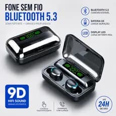 Fone Bluetooth F9 TWS Sem Fio Bluetooth 5.3 Com Power Bank Display LED Microfone HD Android iPhone