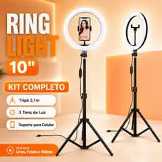 Ring Light 10 Polegadas 26cm Com Tripé Ajustável 2,1m Luz LED Para Celular Fotos Vídeos Lives