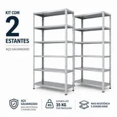 Kit 2 Estantes Aço Galvanizado 6 Prateleiras Multiuso Reforçada 35kg por Bandeja