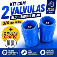 Kit 2 Válvulas Bloqueadoras de Ar 3/4 Sem Rosca c/ 2 Molas | Anti Ar | Economia de Água