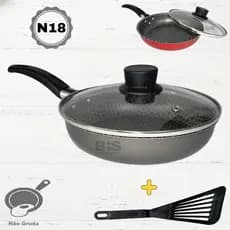 Frigideira Antiaderente Com Tampa de Vidro 18cm + Espatula Francesinha Teflon N18 Vermelha Ou Preta