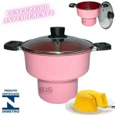 Cuscuzeiro Antiaderente Rosa Com Tampa de Vidro N16 ou N18 Teflon Cuscuz Nordestino