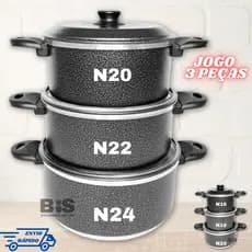 Jogo de Panela Com 3 Peças Kit Conjunto Caçarola N16-18-20 Ou 20-22-24