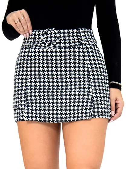 Short Saia Feminino Cintura Alta Cinto Forrado Shorts Curto Bermuda Sainha