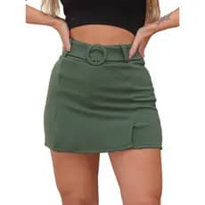 Short Saia Feminino Com Cinto Forrado Shorts Curto Fenda Bermuda Sainha Cintura Alta