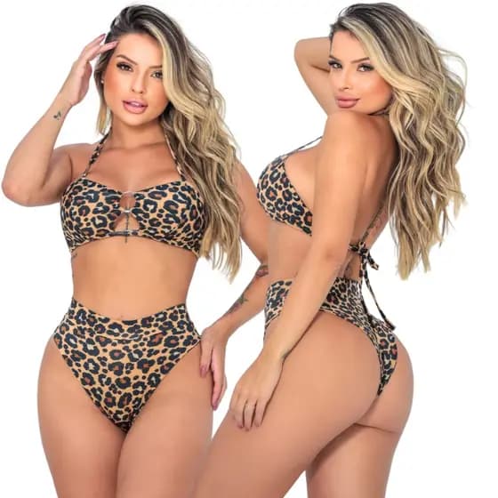 Kit 2 Biquini Feminino Argola Hot Pants Cintura Alta Praia