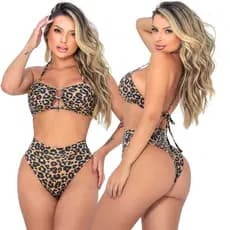 Kit 2 Biquini Feminino Argola Hot Pants Cintura Alta Praia