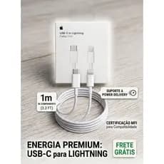 Cabo Tipo C para iOS Lightning 1 Metro Cor Branco 5, 6, 7, 8, X XR XS XS 11, 12, 13, 14