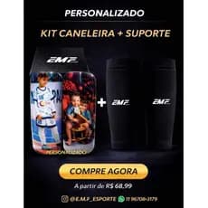 Caneleira Personalizada com Foto + Suporte Futebol Profissional Kit Completo Caneleira super Brilho.