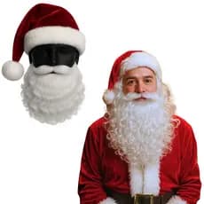 Kit Fantasia Acessórios Papai Noel Barba Falsa Longa Branca Gorro Vermelho Veludo Premium Natal