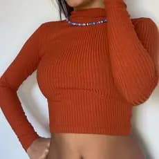 BLUSINHA CROPPED MANGA LONGA GOLA ALTA CANELADO