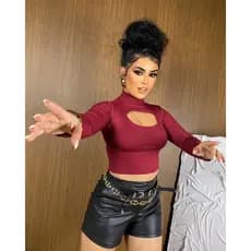 CROPPED MANGA LONGA GOLA ALTA VAZADO BLUSINHA CROPED CROOPED CANELADO